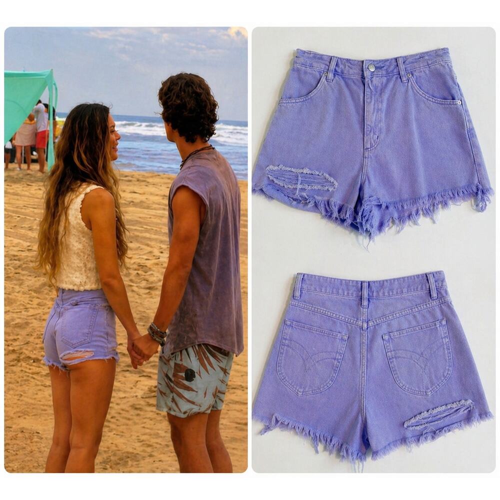 Outer Banks Rolla’s Dusters Distressed High Waist Lavender Denim Shorts Sz 4 26